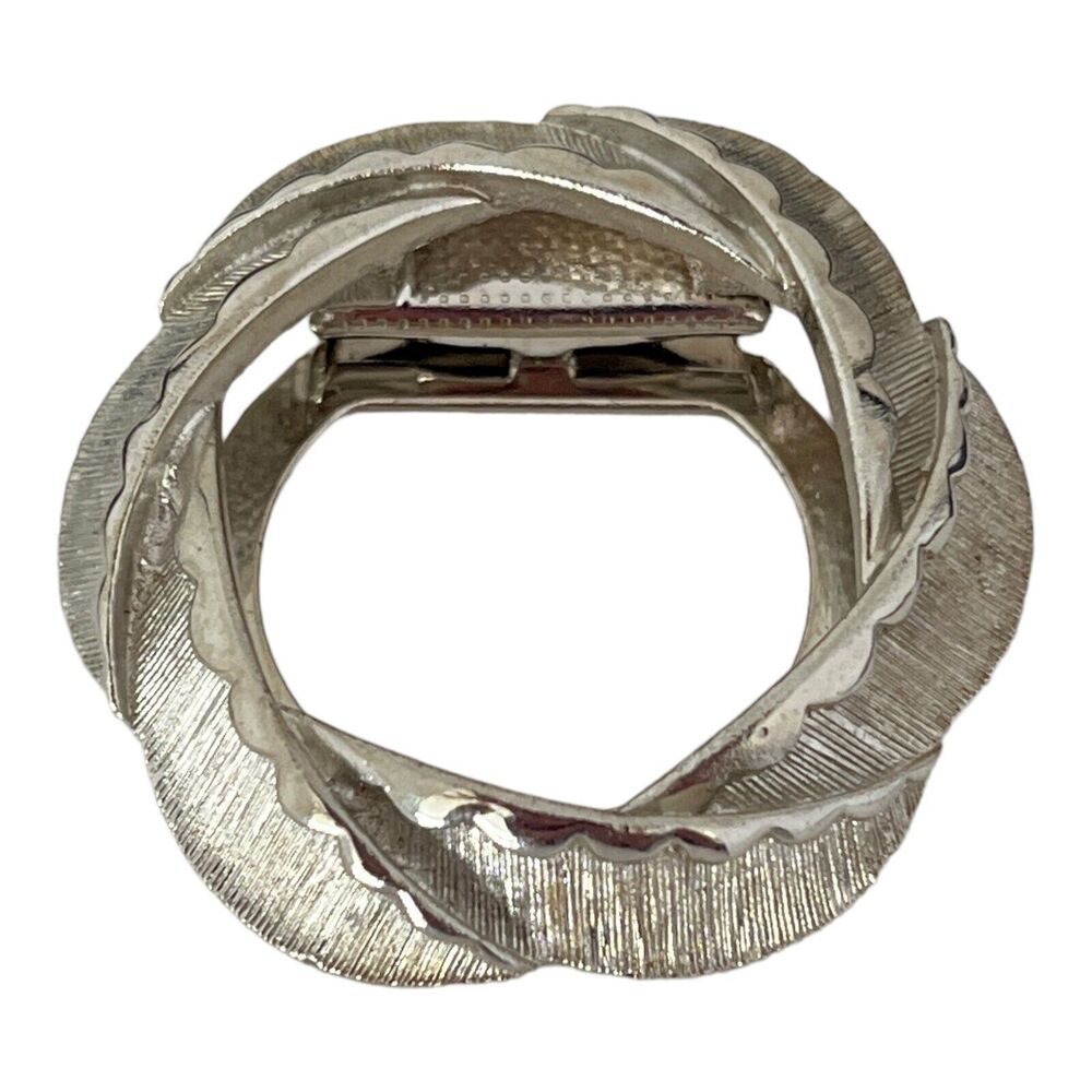 Vintage 1960s Wreath Scarf Clip Textured Silver Tone Mid Century Mod - 10A